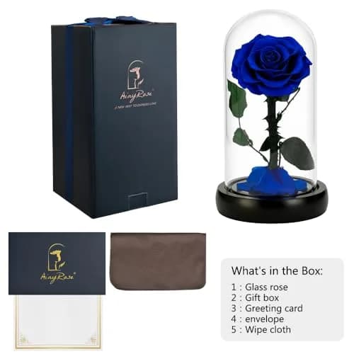 SW Forever Preserved Real Rose Flower in Glass Dome with Gift Box | Blue Eternal Rose for Mom Women, Valentine's Day, Anniversary thumbnail 8