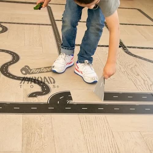 PlayTape Road Tape for Toy Cars - 4-Pack Asphalt Road (120 ft total) | Sticks to Flat Surfaces, No Residue thumbnail 9