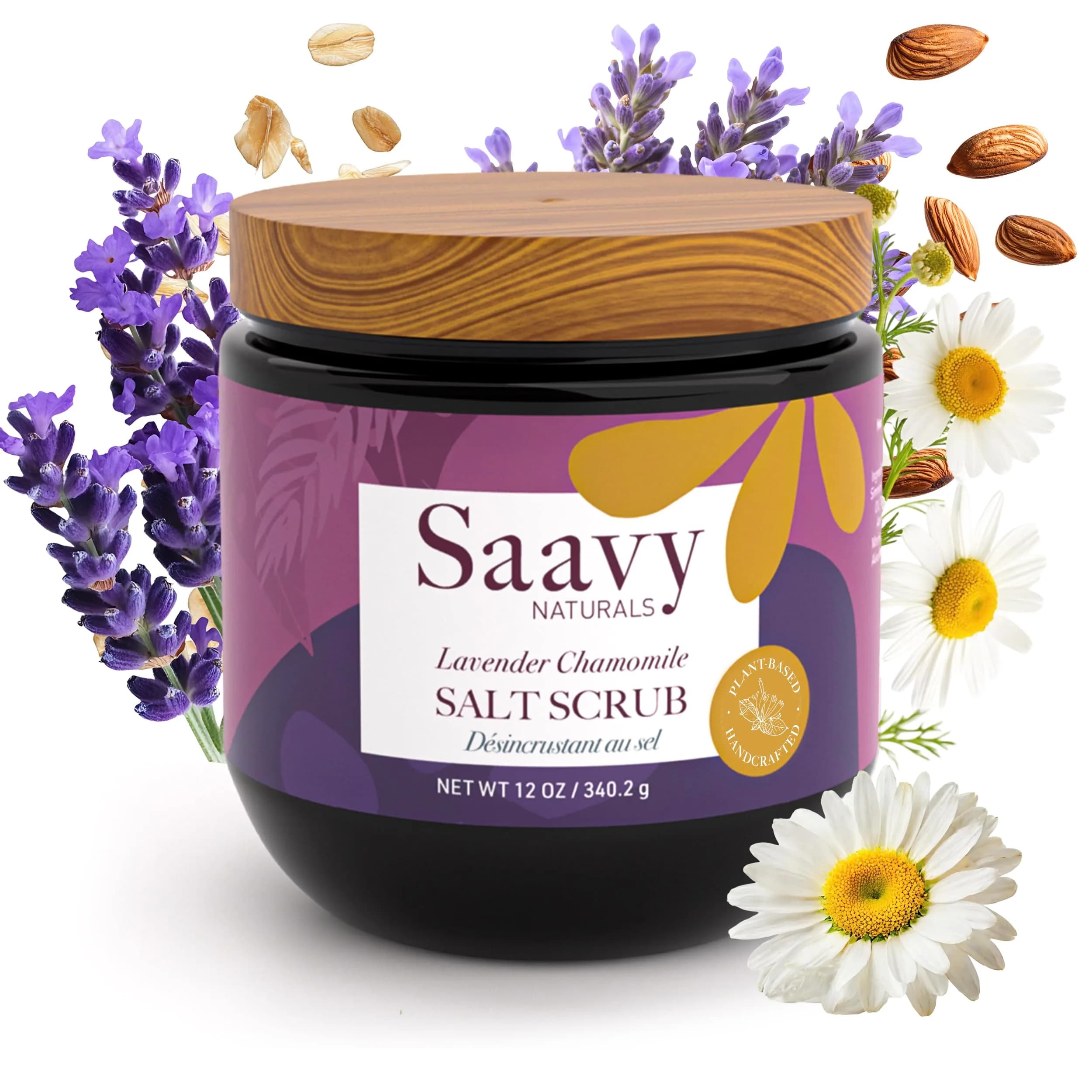 Saavy Naturals Body Scrub - Scented Sugar Vanilla Extract, Vegan Exfoliating with Vitamin E, Gentle for Sensitive Skin – Made in USA – Tahitian Vanilla (1 Pack) - 12 oz — Lavender Chamomile