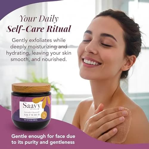 Saavy Naturals Body Scrub - Salt Lavender Extract, Vegan Exfoliant, 12 oz | Gentle for Sensitive Skin, Made in USA thumbnail 4