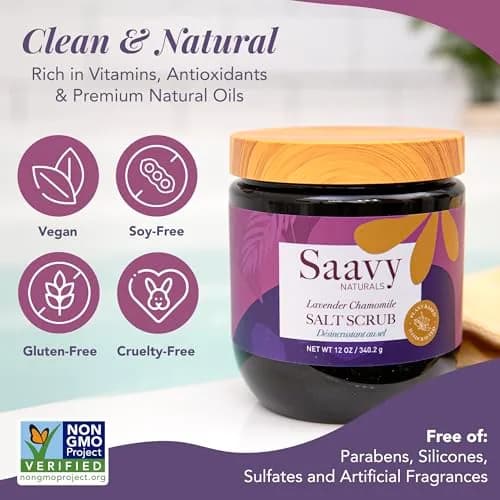 Saavy Naturals Body Scrub - Salt Lavender Extract, Vegan Exfoliant, 12 oz | Gentle for Sensitive Skin, Made in USA thumbnail 2