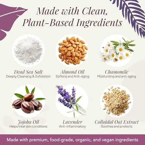 Saavy Naturals Body Scrub - Salt Lavender Extract, Vegan Exfoliant, 12 oz | Gentle for Sensitive Skin, Made in USA thumbnail 3
