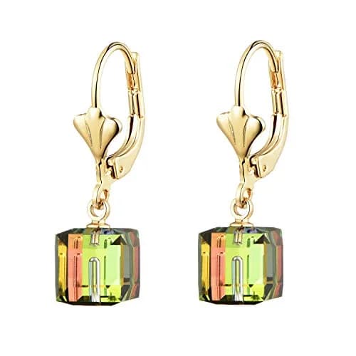 EVEVIC Austrian Crystal Cube Drop Earrings for Women | Geometric Sparkle & Gold Finish thumbnail 1