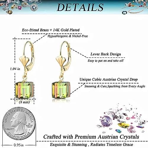 EVEVIC Austrian Crystal Cube Drop Earrings for Women | Geometric Sparkle & Gold Finish thumbnail 4