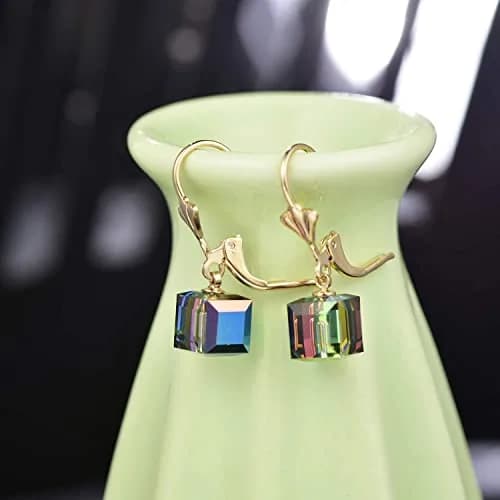 EVEVIC Austrian Crystal Cube Drop Earrings for Women | Geometric Sparkle & Gold Finish thumbnail 5