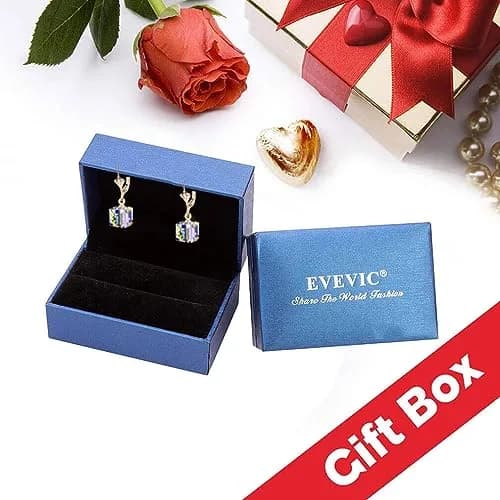 EVEVIC Austrian Crystal Cube Drop Earrings for Women | Geometric Sparkle & Gold Finish thumbnail 6