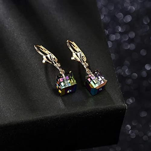 EVEVIC Austrian Crystal Cube Drop Earrings for Women | Geometric Sparkle & Gold Finish thumbnail 8