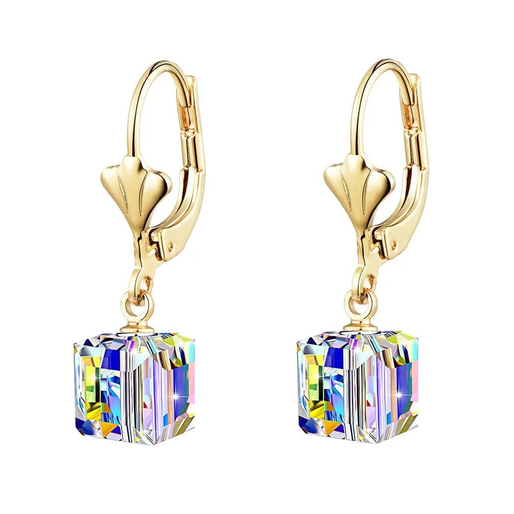 EVEVIC Austrian Crystal Cube Drop Leverback Earrings for Women | 2.5 cm (1") Drop - main product image