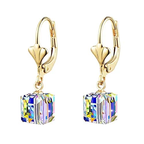 EVEVIC Austrian Crystal Cube Drop Leverback Earrings for Women | 2.5 cm (1") Drop thumbnail 1