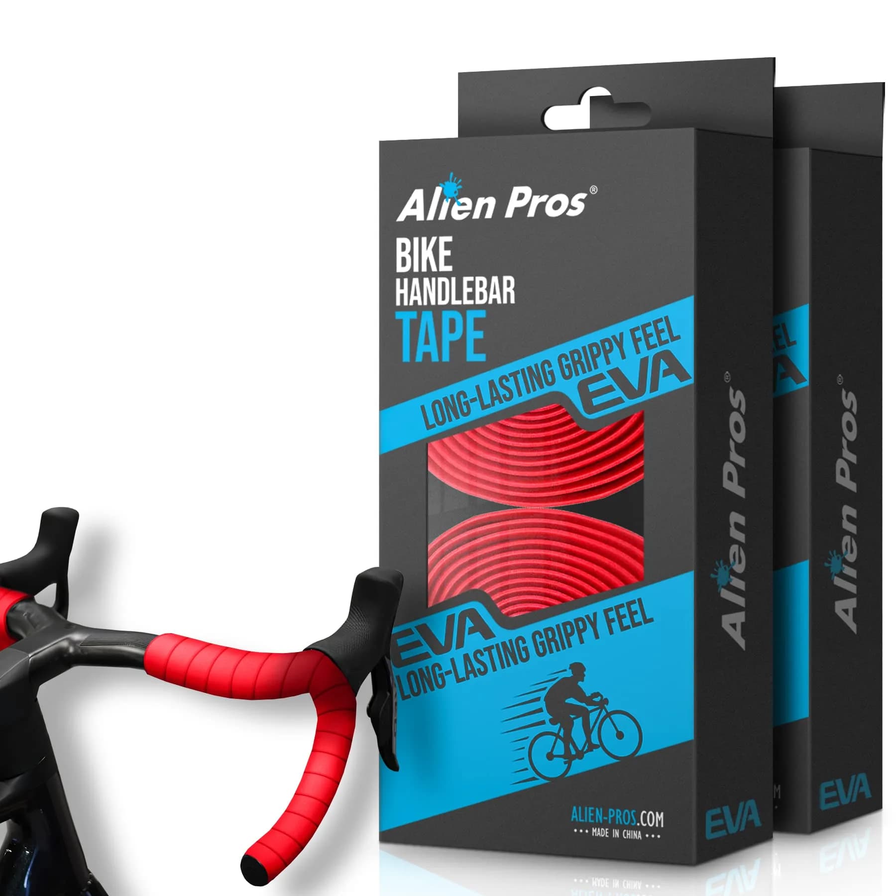ALIEN PROS Bike Handlebar Tape EVA (Set of 2) Black | Grips Through All Weather Conditions — Red