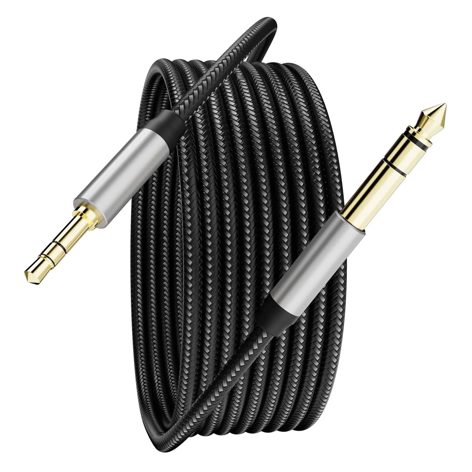 Jelly Tang 3.5 mm to 6.35 mm Audio Cable 3Ft | Gold-Plated Stereo Jack for Amplifiers & Devices — Silver