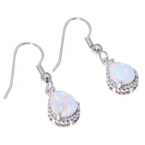 Comelyjewel White Fire Opal Teardrop Dangle Earrings for Women | 3.3 cm (1.3 in) thumbnail 1