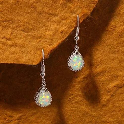 Comelyjewel White Fire Opal Teardrop Dangle Earrings for Women | 3.3 cm (1.3 in) thumbnail 2