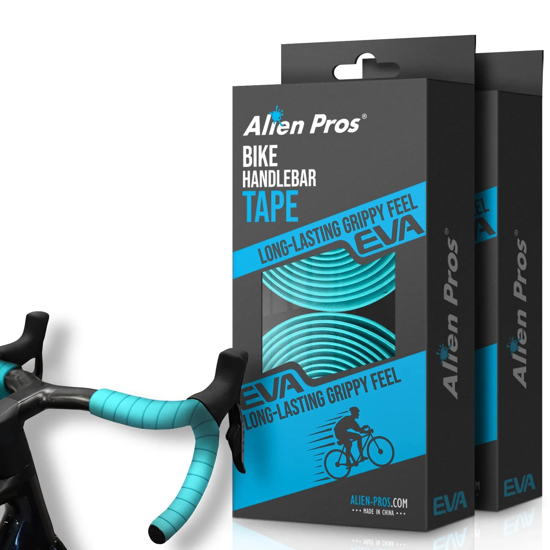 ALIEN PROS EVA Bike Handlebar Tape Set of 4 Bianchi Green | 200cm x 3cm x 3mm Bicycle Grip Tape - main product image