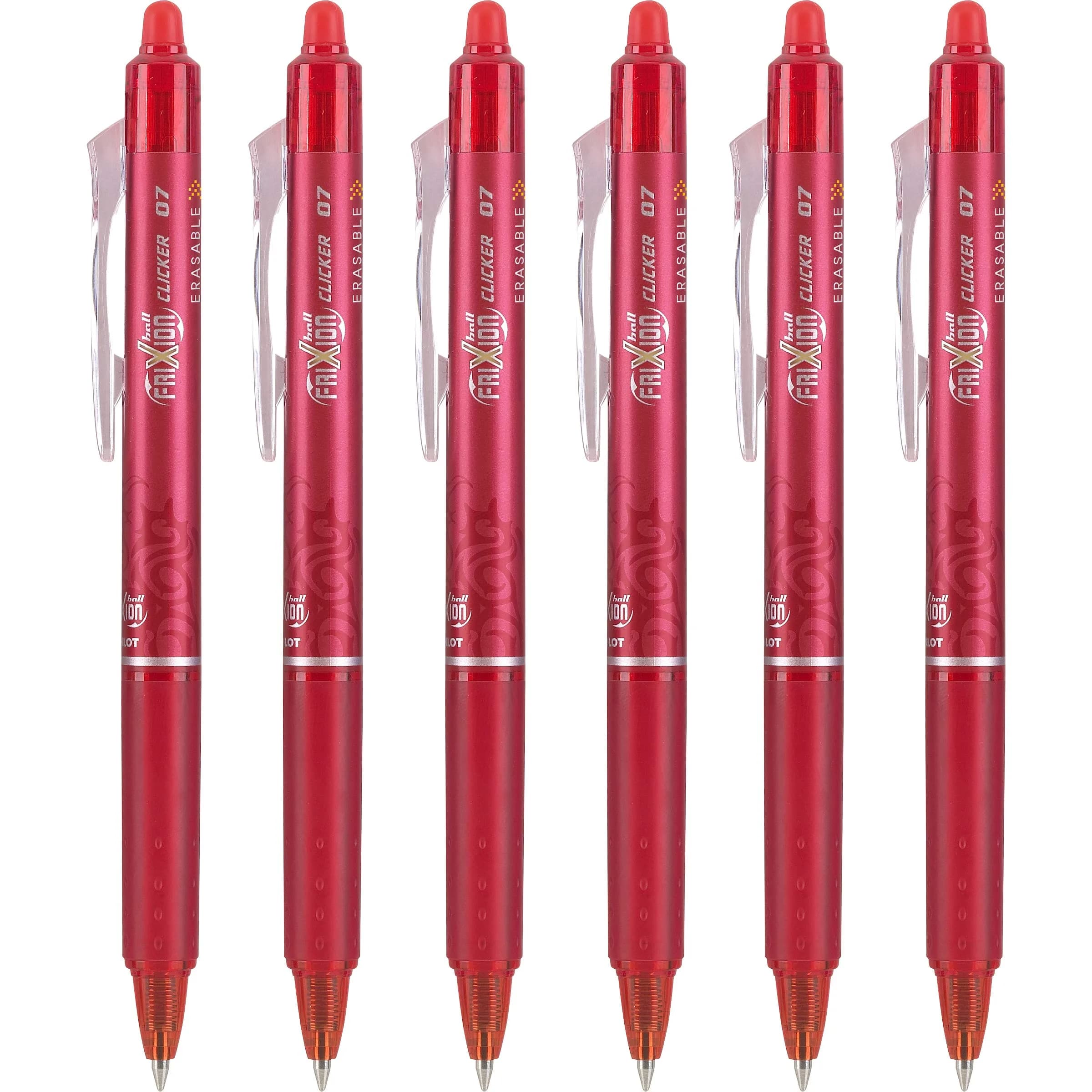 Pilot FriXion Clicker Erasable Gel Pens, Fine Point (0.7mm), Blue Ink, 6-Pack | Smooth Writing for Students & Office — Red