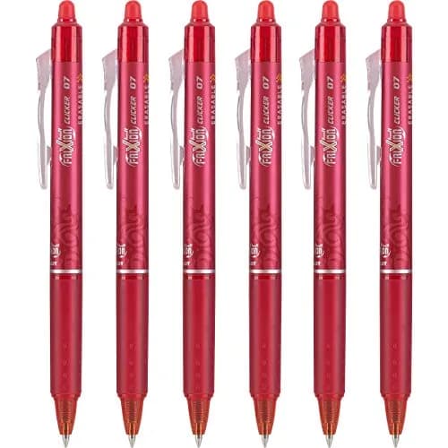 PILOT FriXion Clicker Erasable Gel Pens, Red Ink, 0.7mm Fine Point, 6-Pack | Smooth Ink Flow for Students & Professionals thumbnail 1