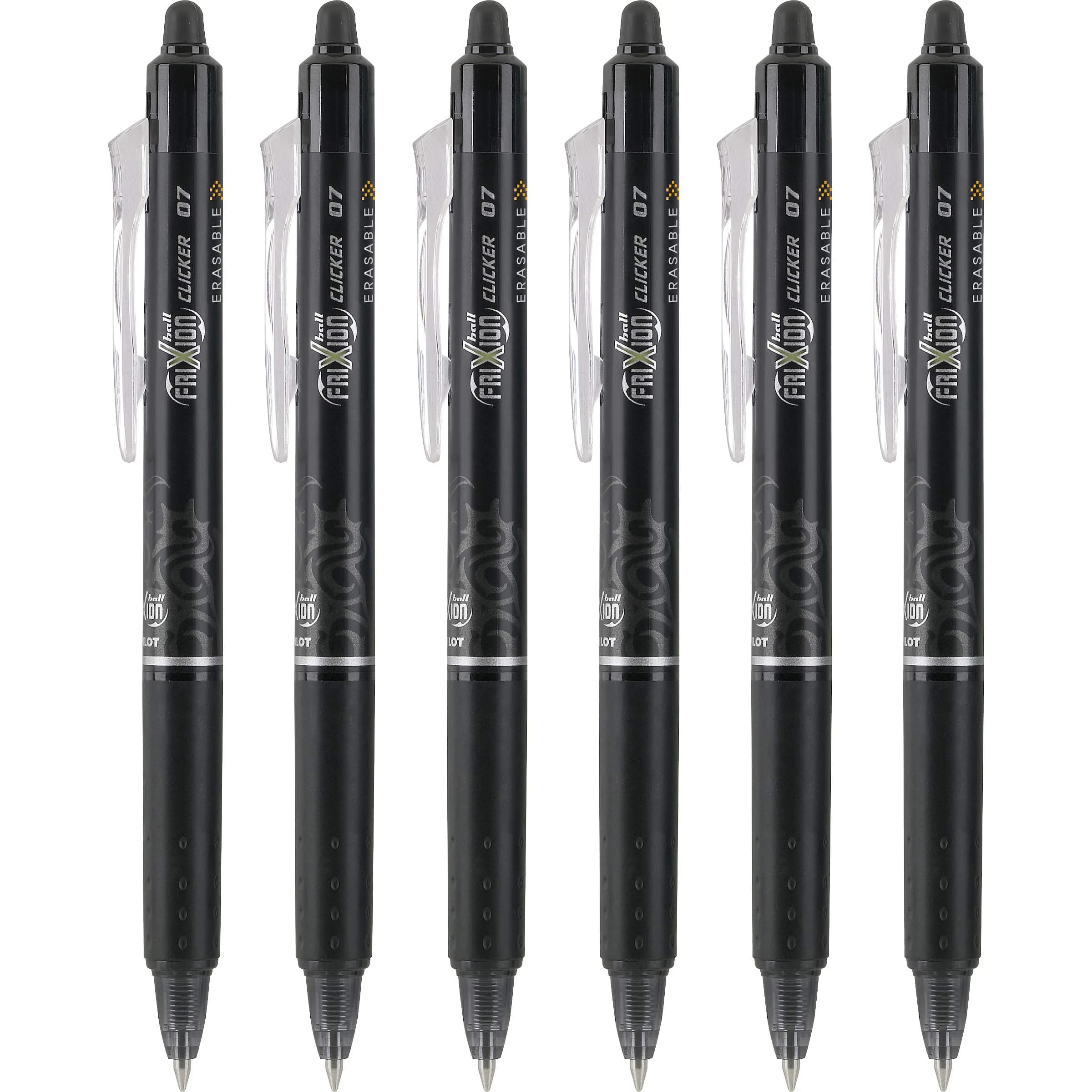 Pilot FriXion Clicker Erasable Gel Pens, Fine Point (0.7mm), Blue Ink, 6-Pack | Smooth Writing for Students & Office — Black