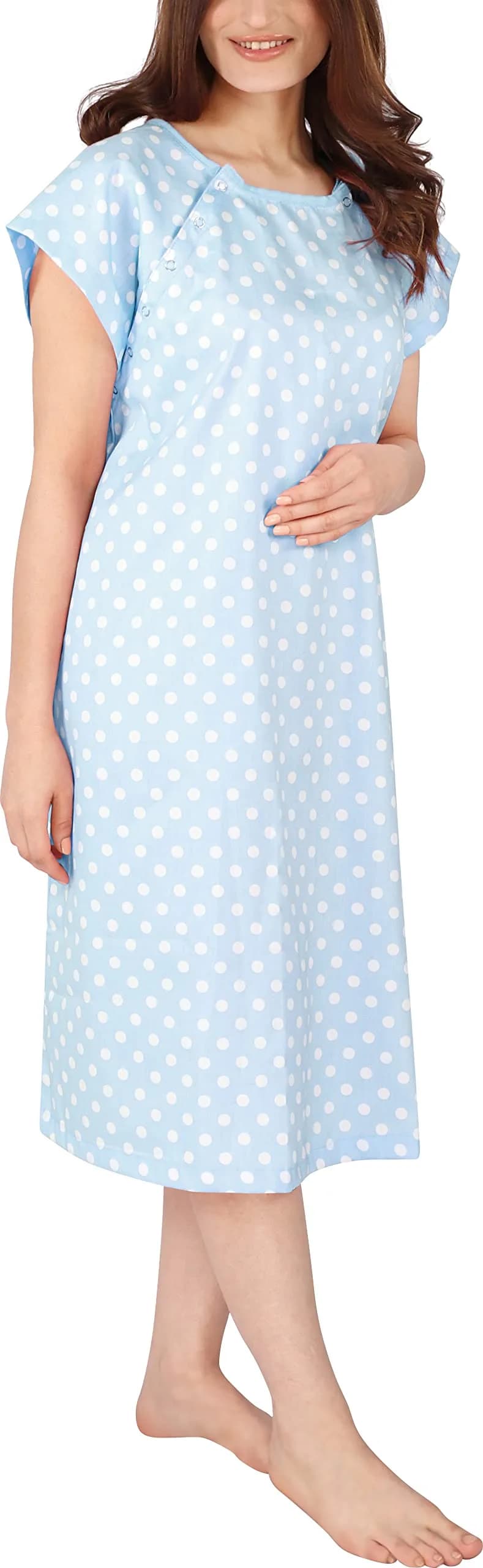 Utopia Care Women's Hospital Gown Small-Medium Polkadots Blue | Easy Access Snap Front & Back for Maternity, Nursing, Recovery — Polkadots Blue / Large-X-Large