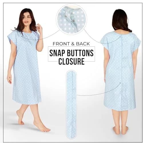 Utopia Care Women's Hospital Gown Polkadots Blue Large-X-Large | Front & Back Snap Access for Exams & Breastfeeding thumbnail 3