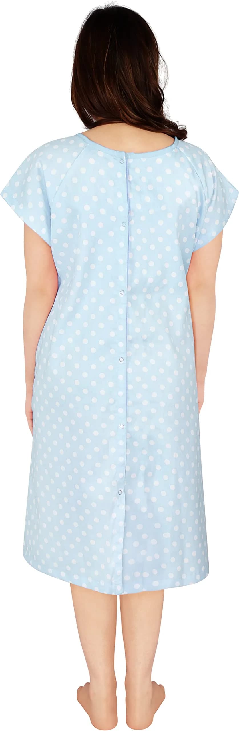 Utopia Care Women's Hospital Gown Polkadots Blue Large-X-Large | Front & Back Snap Access for Exams & Breastfeeding thumbnail 4