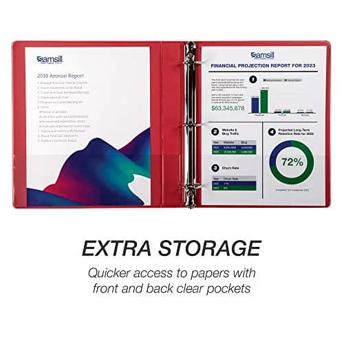 Samsill Red 1 Inch D-Ring Binder (4 Pack) | Holds 225 Pages, Clear View Cover, Recycled Chipboard thumbnail 4