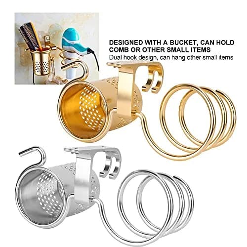ZJchao Space Aluminum Hair Dryer Holder with Spiral Stand & Storage Cup | Wall Mounted Organizer for Bathroom thumbnail 5