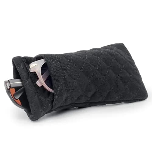 Face Shadow Double Eyeglass Pouch Large Squeeze Top Microfiber Soft Glasses Case with Cleaning Cloth | Holds Two Pairs thumbnail 1