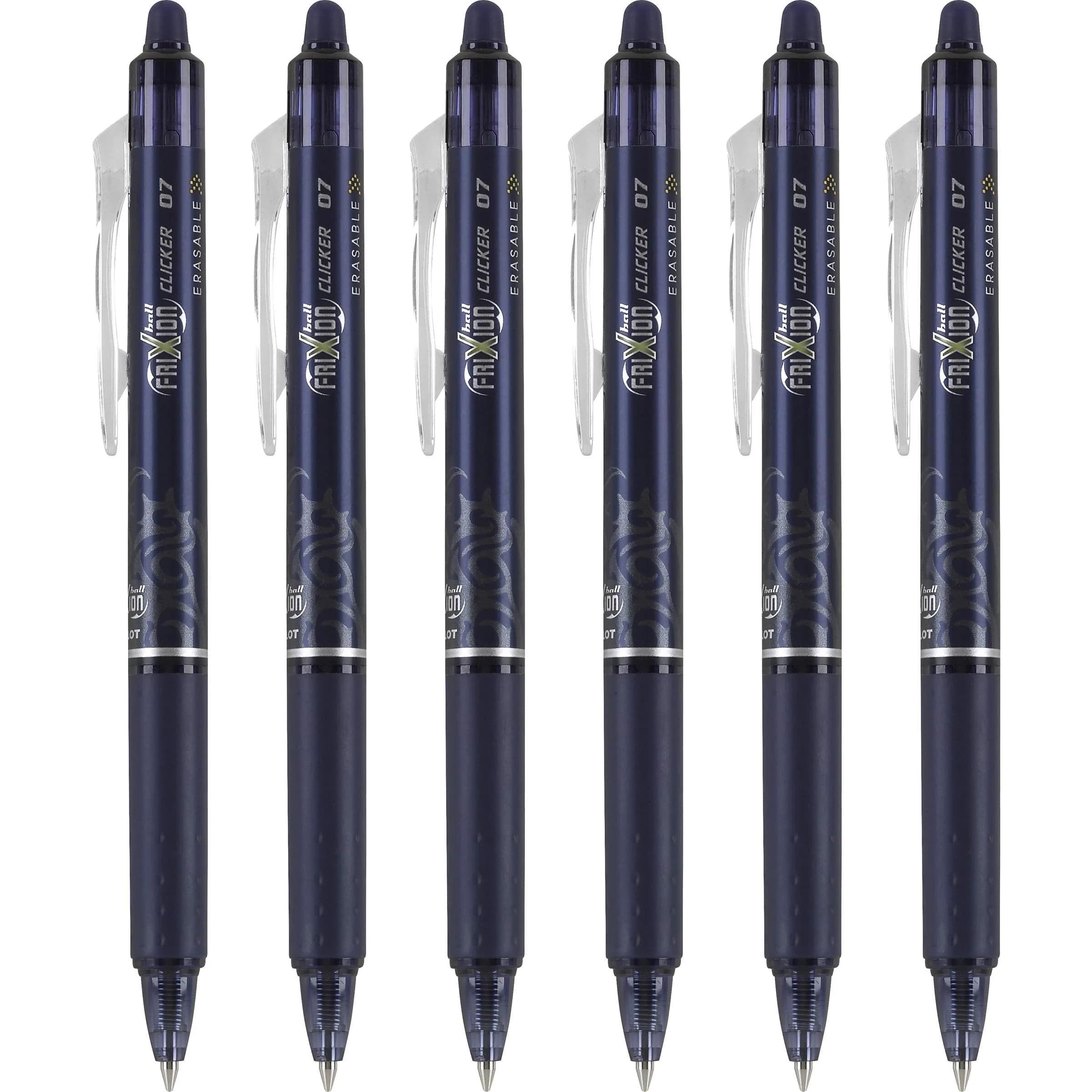 Pilot FriXion Clicker Erasable Gel Pens, Fine Point (0.7mm), Blue Ink, 6-Pack | Smooth Writing for Students & Office — Navy