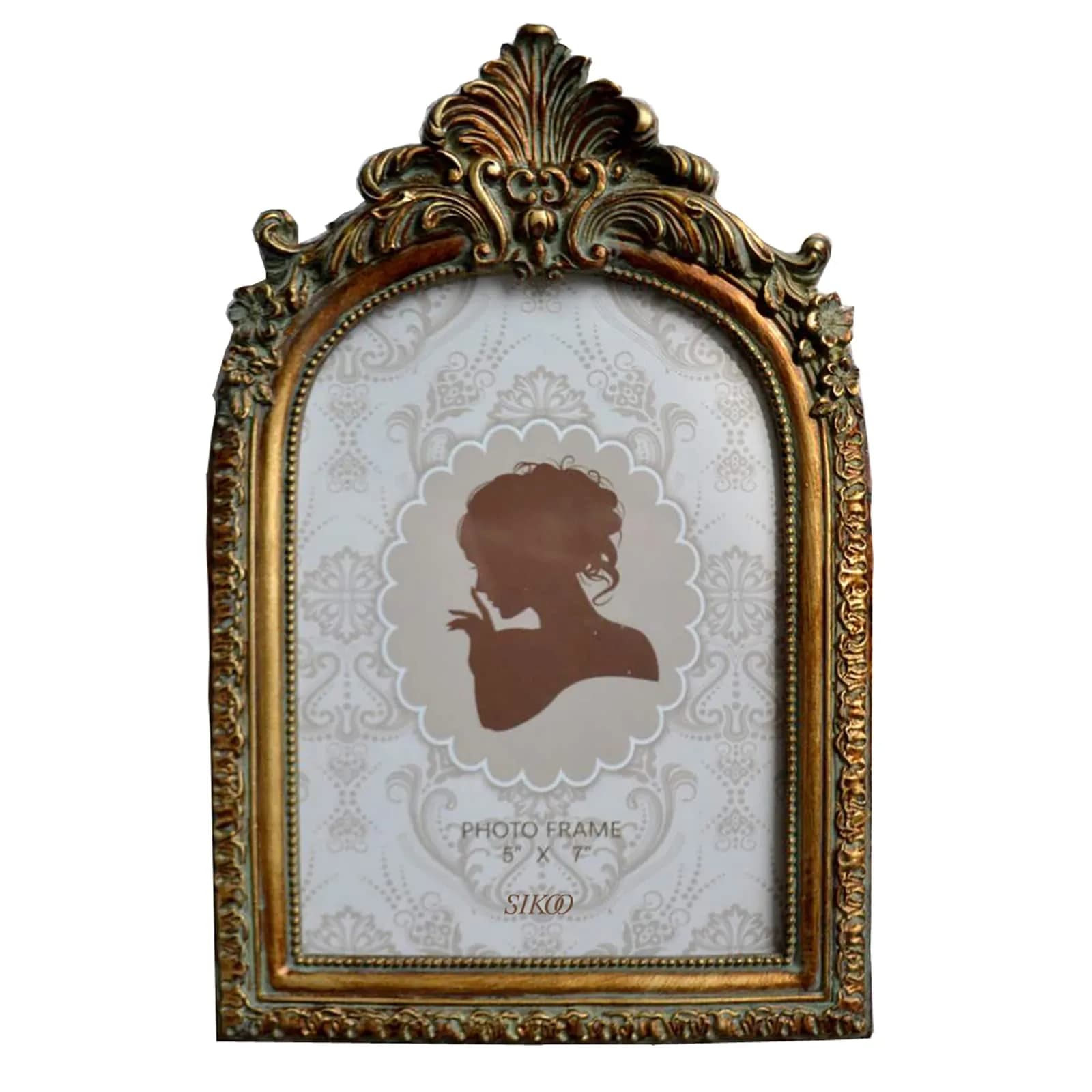 SIKOO Vintage 5x7 Picture Frame Antique Ornate Bronze Gold | Resin with Glass Front - main product image