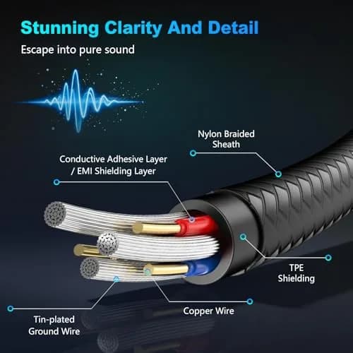Jelly Tang 3.5mm to 6.35mm Audio Cable 3M (10Ft) | Gold-Plated Connectors, Nylon Braided Stereo Cable for Amplifiers & Home Theater thumbnail 5