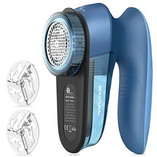 BEAUTURAL Fabric Shaver and Lint Remover, Sweater Defuzzer with 2-Speeds, 2 Replaceable Stainless Steel Blades, Battery Operated, Remove Clothes Fuzz, Lint Balls, Pills, Bobbles (Tufts Blue) thumbnail 1