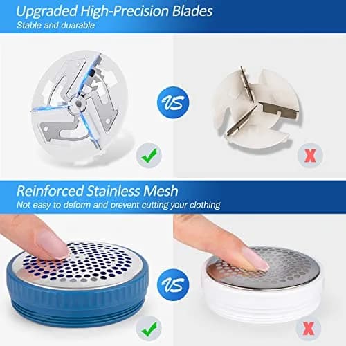 BEAUTURAL Fabric Shaver and Lint Remover, Sweater Defuzzer with 2-Speeds, 2 Replaceable Stainless Steel Blades, Battery Operated, Remove Clothes Fuzz, Lint Balls, Pills, Bobbles (Tufts Blue) thumbnail 3