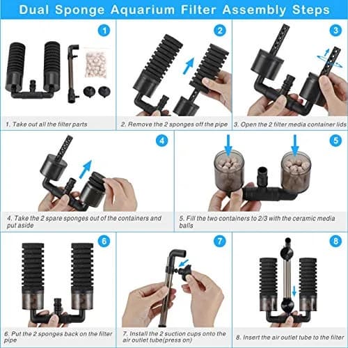 hygger Aquarium Double Sponge Filter 6" x 9-13" | Bio & Physical Filtration for Fish Tank (120-150 chars) thumbnail 5
