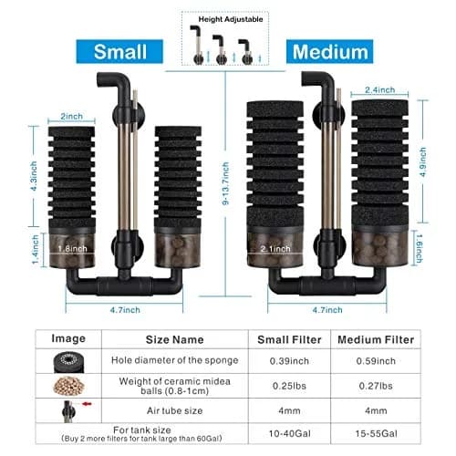 hygger Aquarium Double Sponge Filter 6" x 9-13" | Bio & Physical Filtration for Fish Tank (120-150 chars) thumbnail 6