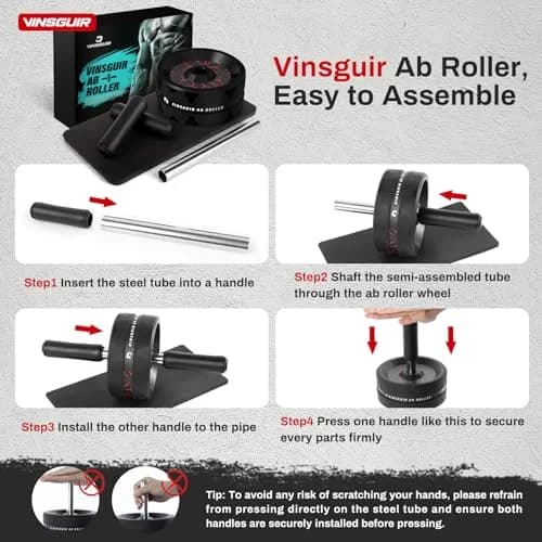 VINSGUIR Ab Roller Wheel for Core & Abs | Supports Up to 440 lbs | Portable Fitness Equipment with Knee Pad thumbnail 9