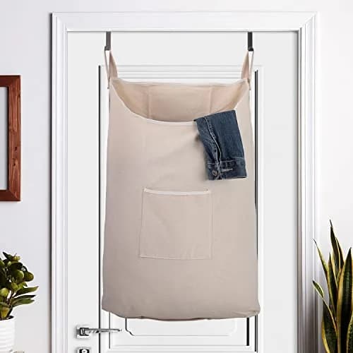 GORISEN Hanging Laundry Hamper with Front Pocket, Beige, 65 Liters (52cm x 81cm x 10cm) | Space-Saving Door Mount thumbnail 4