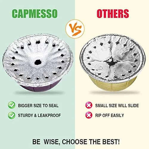 CAPMESSO Aluminum Foil Lids for Nespresso Vertuo Pods (100 Count, 64mm) | Reusable Coffee Filter for Rich Brews thumbnail 4