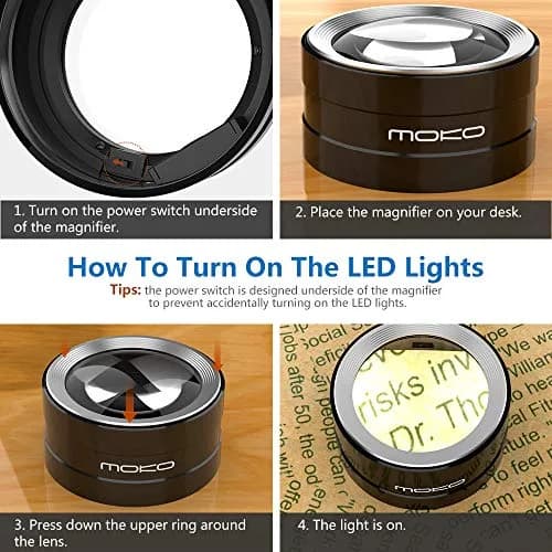 MoKo LED Lighted Desktop Magnifier Dome 5X | Large Viewing Area for Seniors & Low Vision thumbnail 2