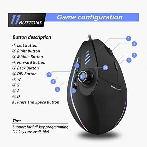 Attoe Vertical Mouse Ergonomic USB Wired 10000 DPI RGB Gaming Mouse for PC Laptop thumbnail 6