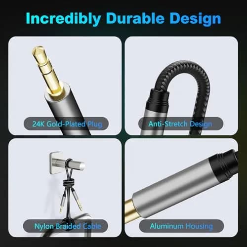 Jelly Tang 3.5 mm to 6.35 mm Audio Cable 3Ft | Gold-Plated Stereo Jack for Amplifiers & Devices thumbnail 2