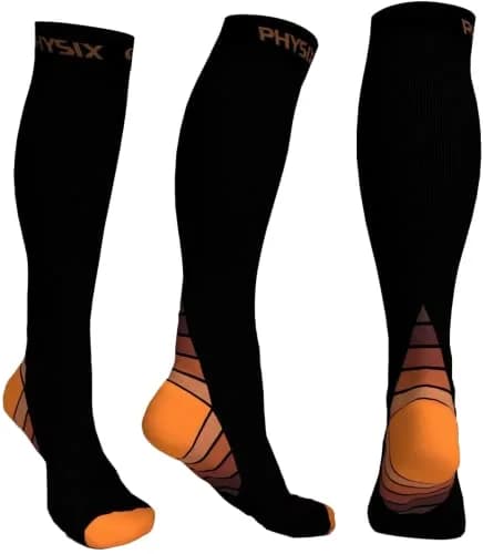 Physix Gear Compression Socks - Best Men & Womens Compression Socks for Circulation, Running, Nurses, Athletic Use Sock Compression, Blood Pressure Socks, Calcetines de Compresion, Black/Orange, XXL | Support & Durability thumbnail 1