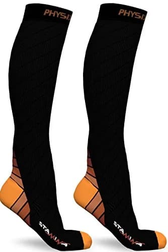 Physix Gear Compression Socks - Best Men & Womens Compression Socks for Circulation, Running, Nurses, Athletic Use Sock Compression, Blood Pressure Socks, Calcetines de Compresion, Black/Orange, XXL | Support & Durability thumbnail 4