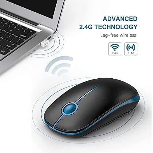 VssoPlor Wireless Mouse, 2.4G Computer Laptop Mouse, Black Sapphire Blue, 11.7 cm (4.7 inch) | Ambidextrous Optical Mouse with USB Receiver thumbnail 4