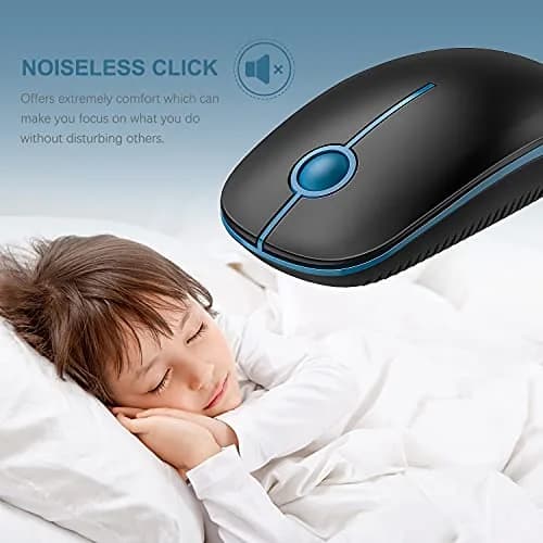 VssoPlor Wireless Mouse, 2.4G Computer Laptop Mouse, Black Sapphire Blue, 11.7 cm (4.7 inch) | Ambidextrous Optical Mouse with USB Receiver thumbnail 2