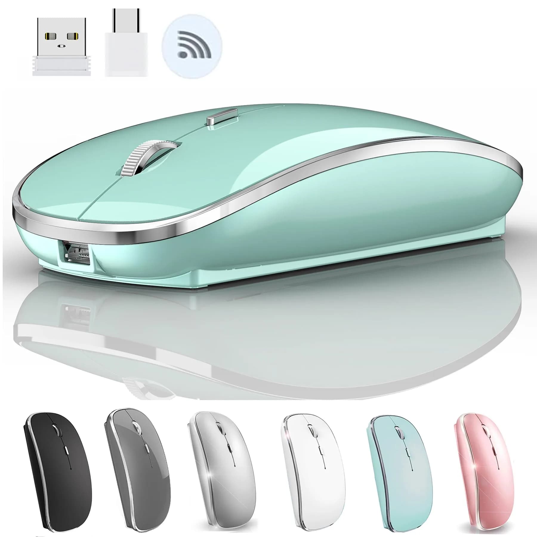 JETTA Wireless Mouse for MacBook Pro MacBook Air Laptop PC Chromebook 2.4 USB/USB C Mouse Rose Gold | Plug and Play — BLue