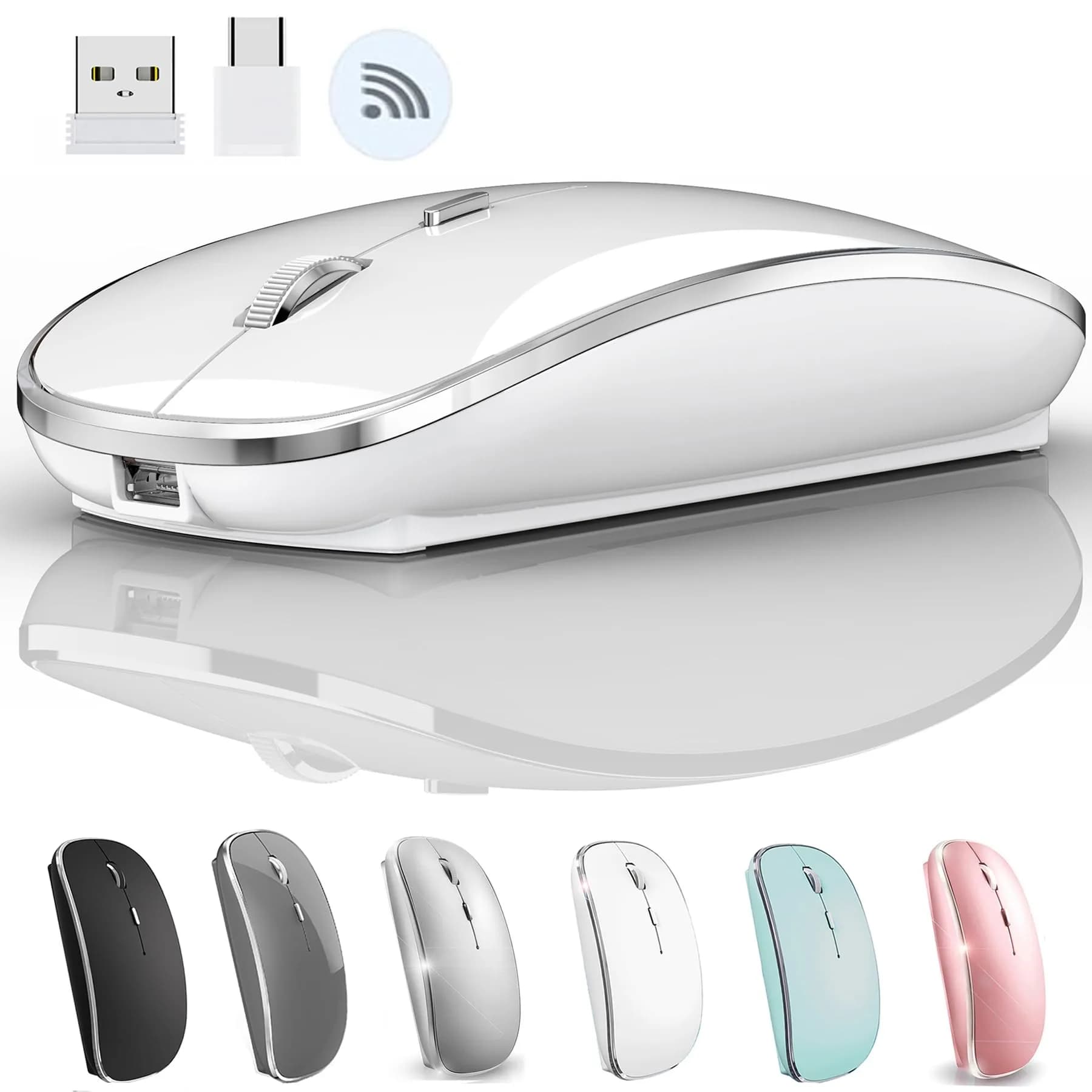 JETTA Wireless Mouse for MacBook Pro MacBook Air Laptop PC Chromebook 2.4 USB/USB C Mouse Rose Gold | Plug and Play — WHITE 2
