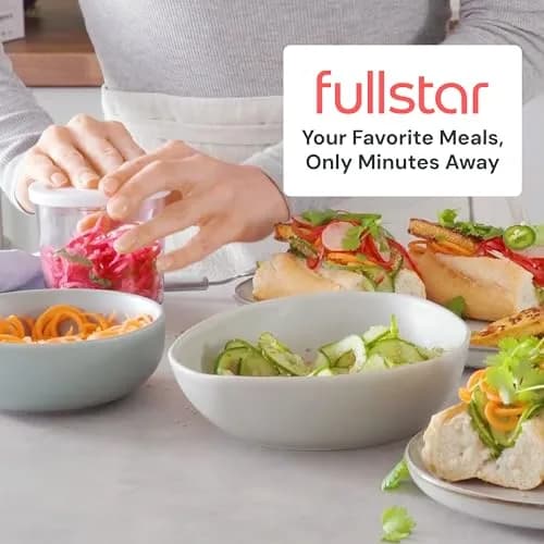 Fullstar 4-in-1 Vegetable Spiralizer & Slicer, Veggie Noodle Maker with Built-in Container & Safety Guard | 10.16 cm (4 in) Height thumbnail 9