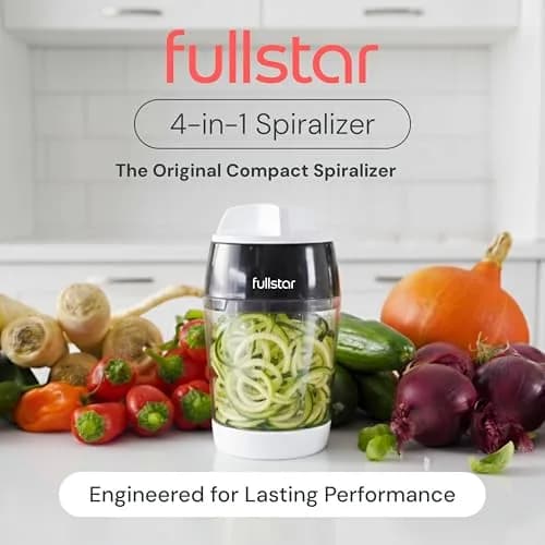 Fullstar 4-in-1 Vegetable Spiralizer & Slicer, Veggie Noodle Maker with Built-in Container & Safety Guard | 10.16 cm (4 in) Height thumbnail 2