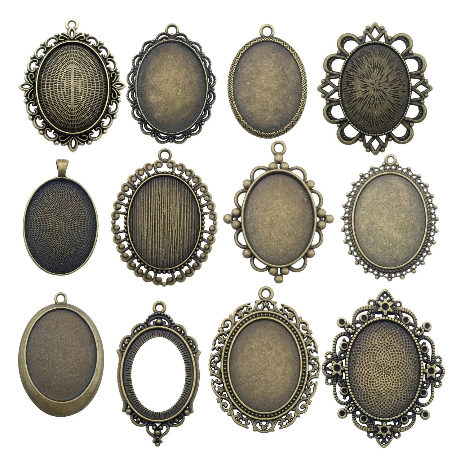 Youdiyla 10 Pendant Trays 30x40mm Oval Blank Bezel Frame Jewelry Making Antique Silver — Antique Bronze-30x40mm Bezel-10pcs