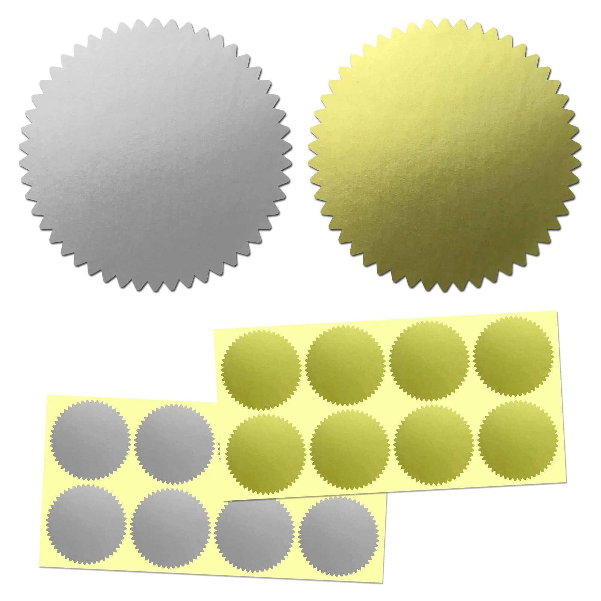TownStix Silver & Gold Certificate Seals 400 PCS | 51 mm (2 Inch) Round Matte Foil Stickers - main product image